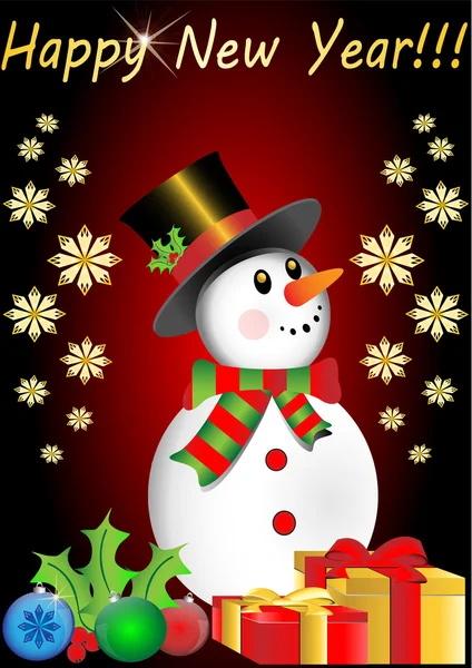 Gelukkig Nieuwjaar sneeuwpop — Stockvector