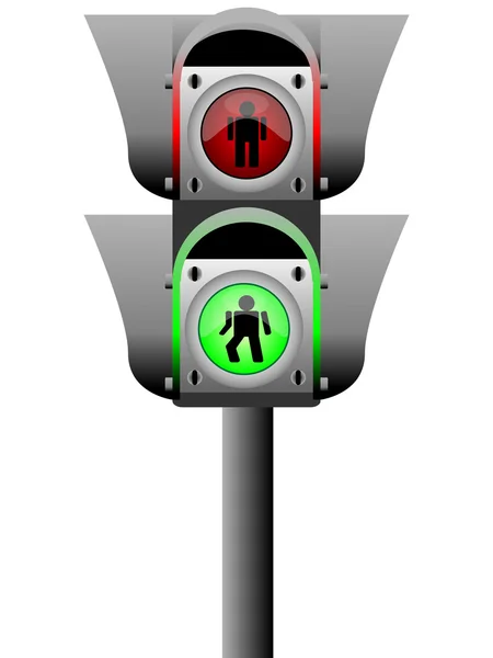 Pedestrian traffic light sign with go and stop indicators on white — Stock Vector