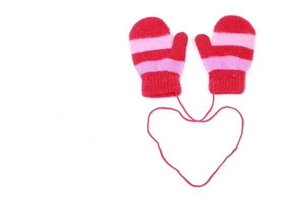 Mittens an a heart of string — Stock Photo, Image