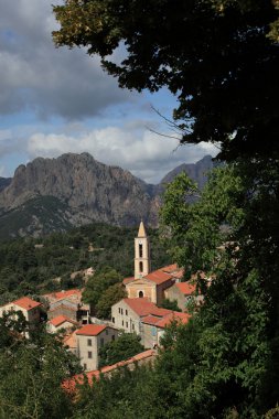 View of a mountain village in Corsica. clipart