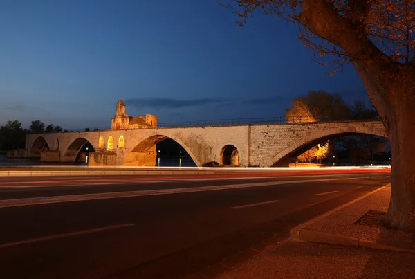 Wgląd nocy Pont St. Benezet (Aka Pont d'Avignon) — Zdjęcie stockowe