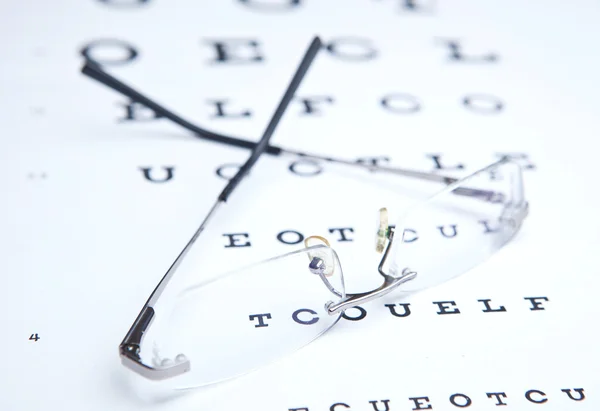 Concepto de optometría - gafas y carta ocular —  Fotos de Stock