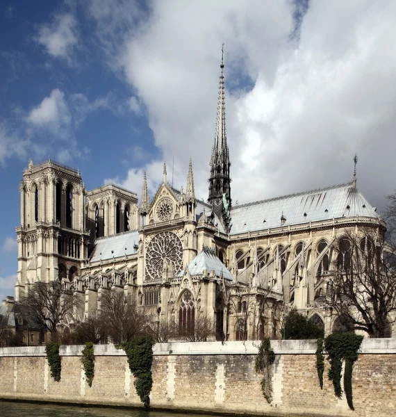 A vista lateral da igreja de Notre dame de Paris — Fotografia de Stock
