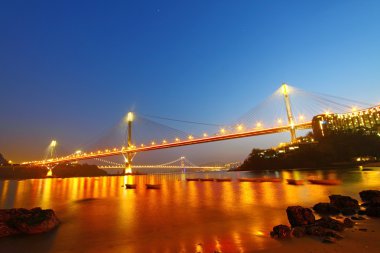 Ting Kau Bridge at night in Hong Kong clipart
