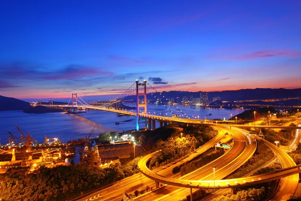 香港の青馬大橋日没時 — ストック写真