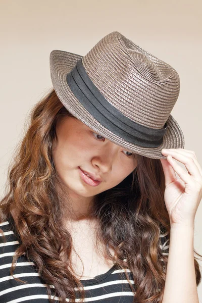 stock image Asian stylish woman wearing hat