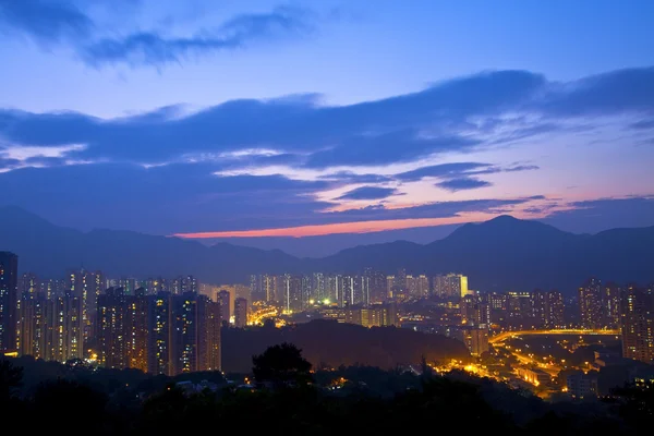 Pôr do sol de Hong Kong no centro da cidade — Fotografia de Stock
