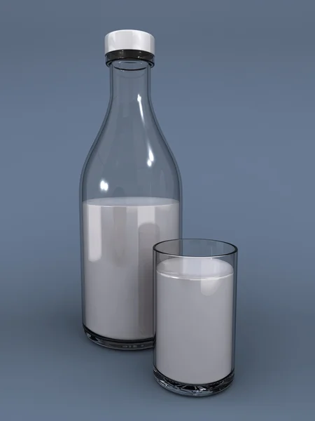 Flasche und Glas Milch — Stockfoto