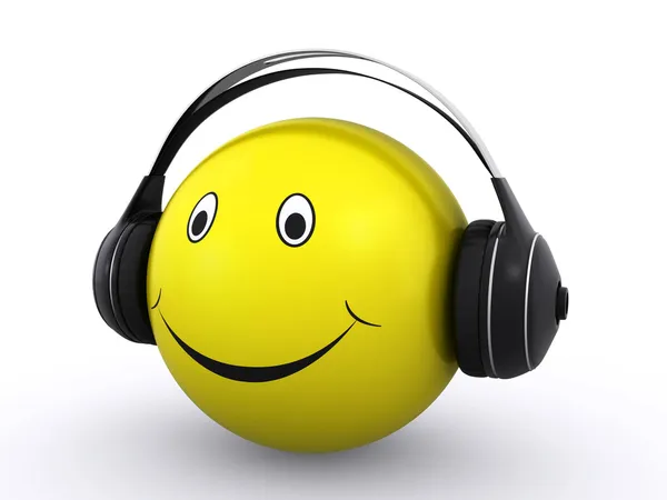 Sorriso feliz com fones de ouvido — Fotografia de Stock