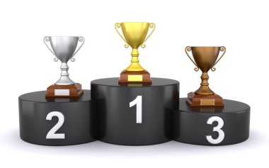 Trophies on the winner's podium clipart