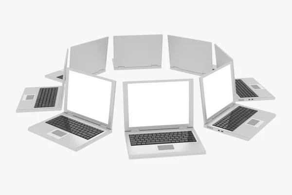 Bärbara datorer i cirkel isolerad på vit — Stockfoto