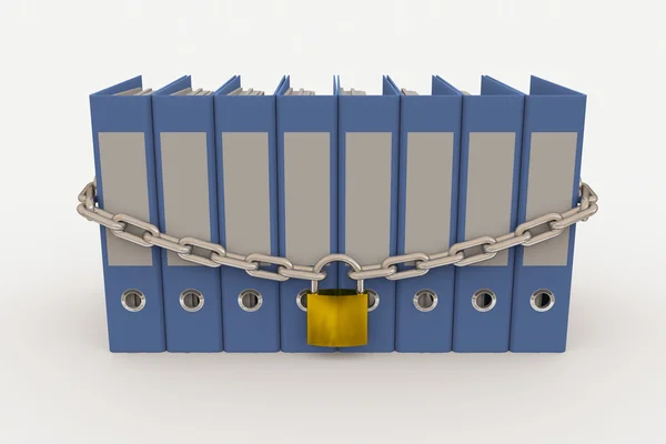 Row of folders closed by a chain and padlock — Stock Photo, Image