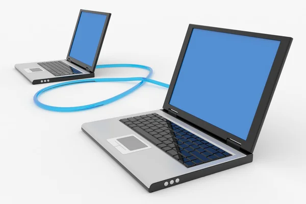 Dwa laptopy podłączone — Zdjęcie stockowe