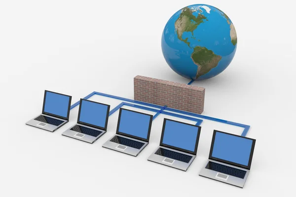 Global computer network and firewall. — Stock Photo, Image