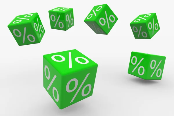 Cubos verdes voadores com percentagens — Fotografia de Stock