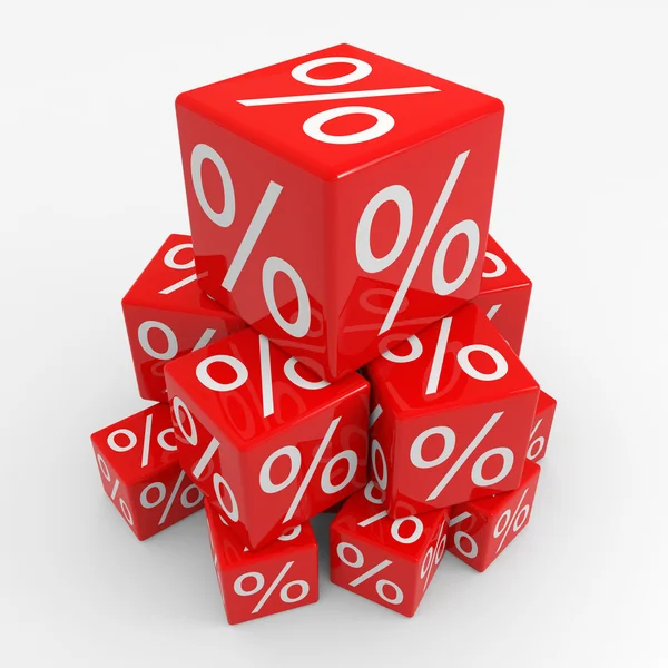Pirâmide de cubos vermelhos com percentagens — Fotografia de Stock