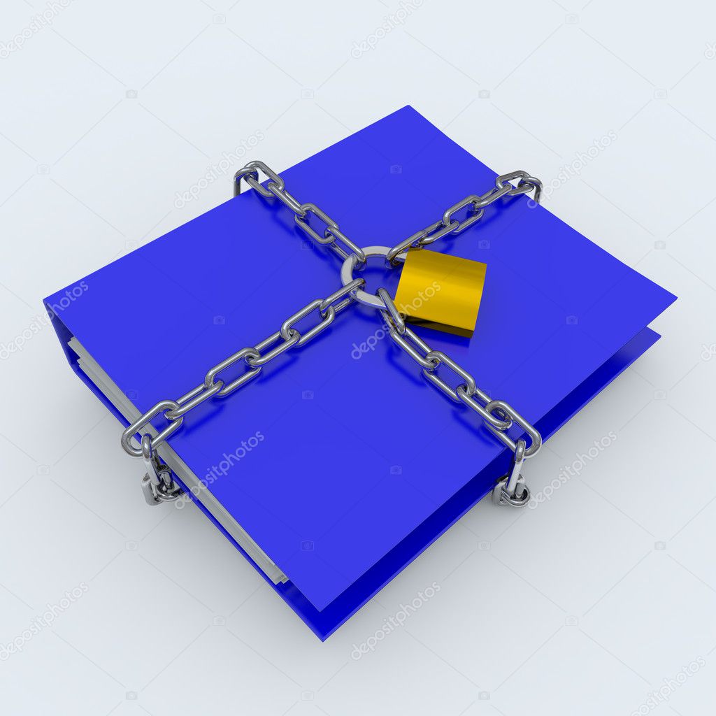 Folder closed by a chain and padlock