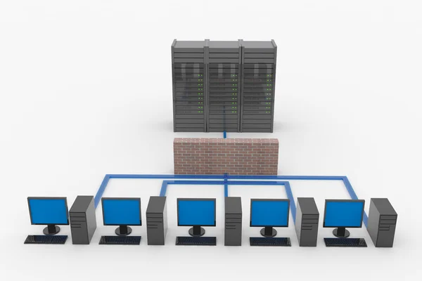 Datornätverk med servern och brandvägg — Stockfoto