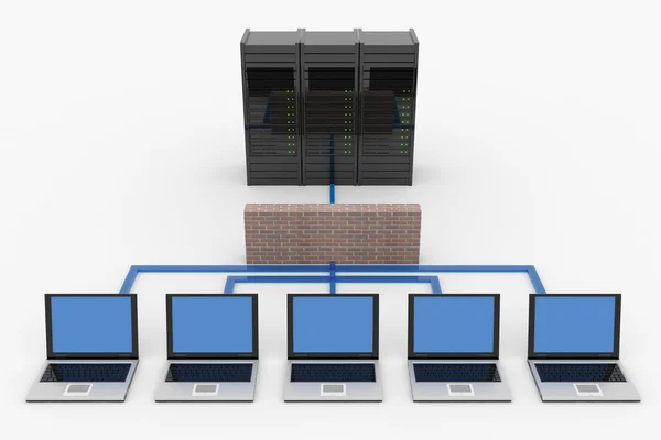 Red informática con servidor y firewall — Foto de Stock