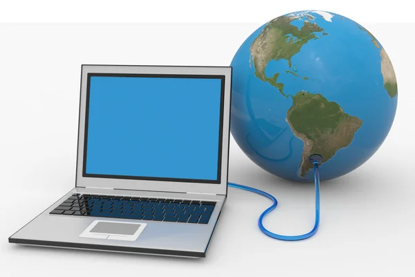stock image Laptop connected to the earth sphere.