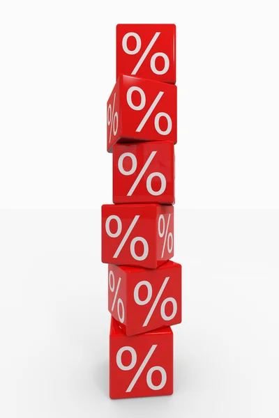 Stack av röda kuber med procent — Stockfoto