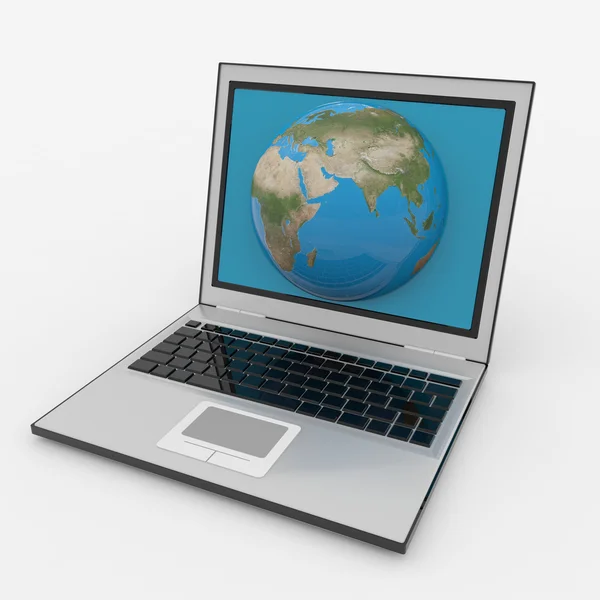 Globus in Laptop-Bildschirm — Stockfoto