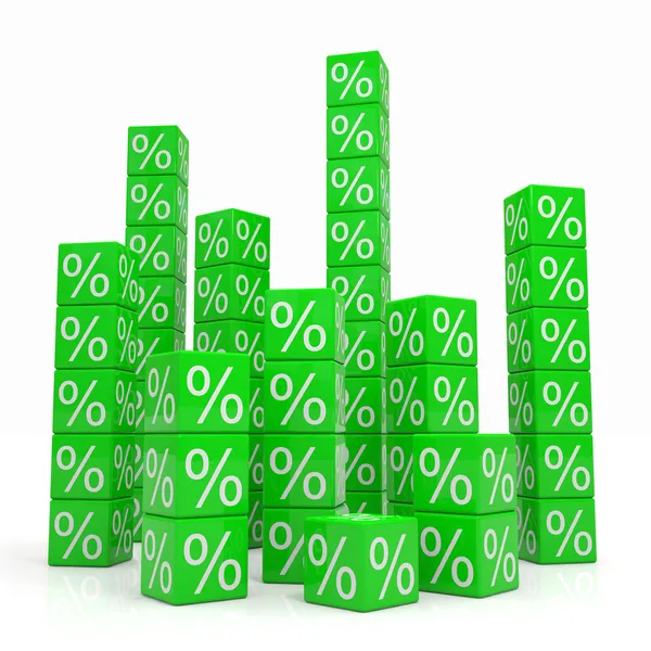 Stosy zielony kostki wielowymiarowe o procentach — Zdjęcie stockowe