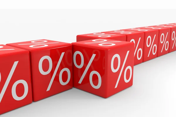 Řádek červené kostky s procenta — Stock fotografie