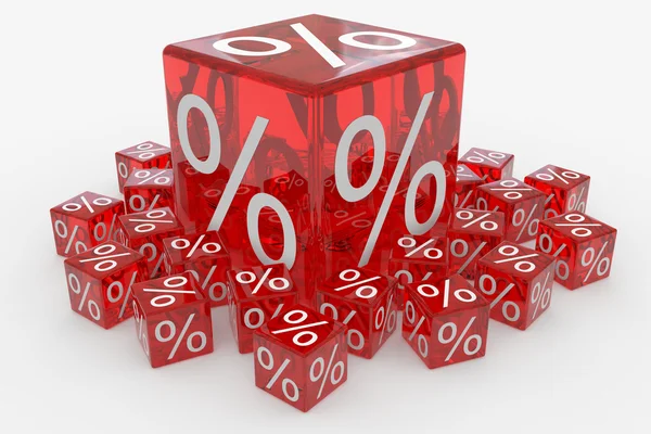 Muchos cubos con porcentajes y un cubo muy grande — Foto de Stock