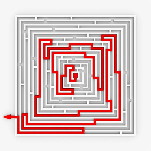 迷宫的红色路径。正确的方法. — 图库照片