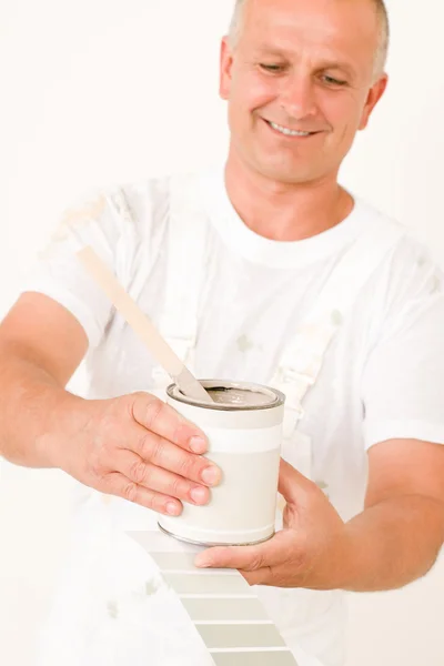 Home decorating mature male painter mix color — Stock Photo, Image