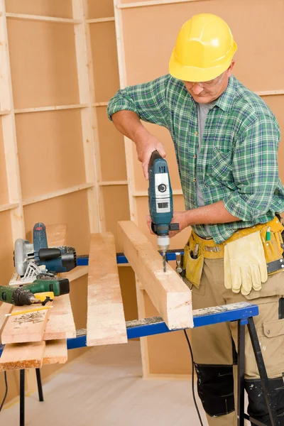 Handyman home improvement drilling wood — Stock Photo, Image