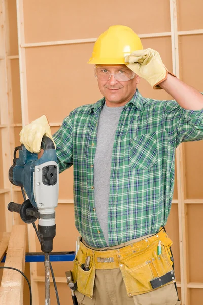 Handyman mejoras para el hogar trabajando con el martillo neumático —  Fotos de Stock