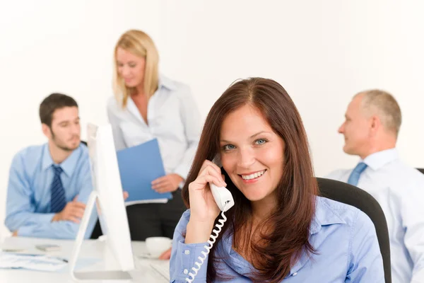 Business team pretty businesswoman calling phone — Stock Photo, Image