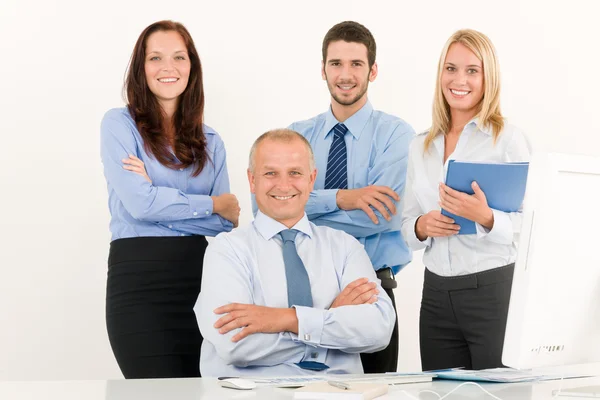 Business team happy mature manager with colleagues — Stock Photo, Image