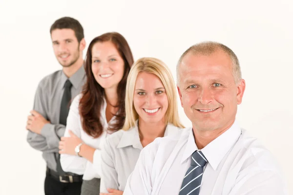Business team happy stående i rad porträtt — Stockfoto