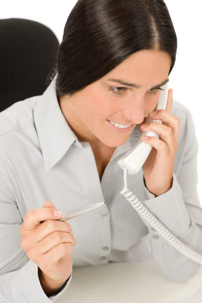 微笑的女商人有吸引力电话 — 图库照片