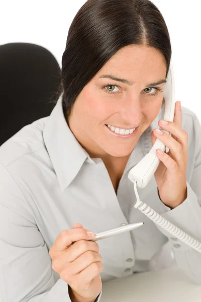 Smiling businesswoman attractive calling — Stock Photo, Image