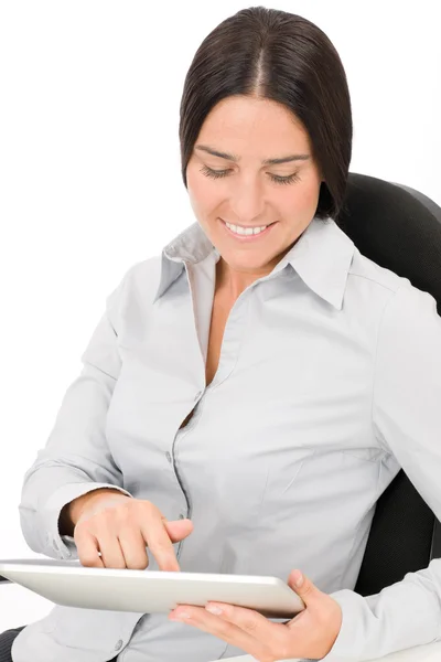 Iş kadını çok dokunmatik tablet bilgisayar tutun — Stok fotoğraf
