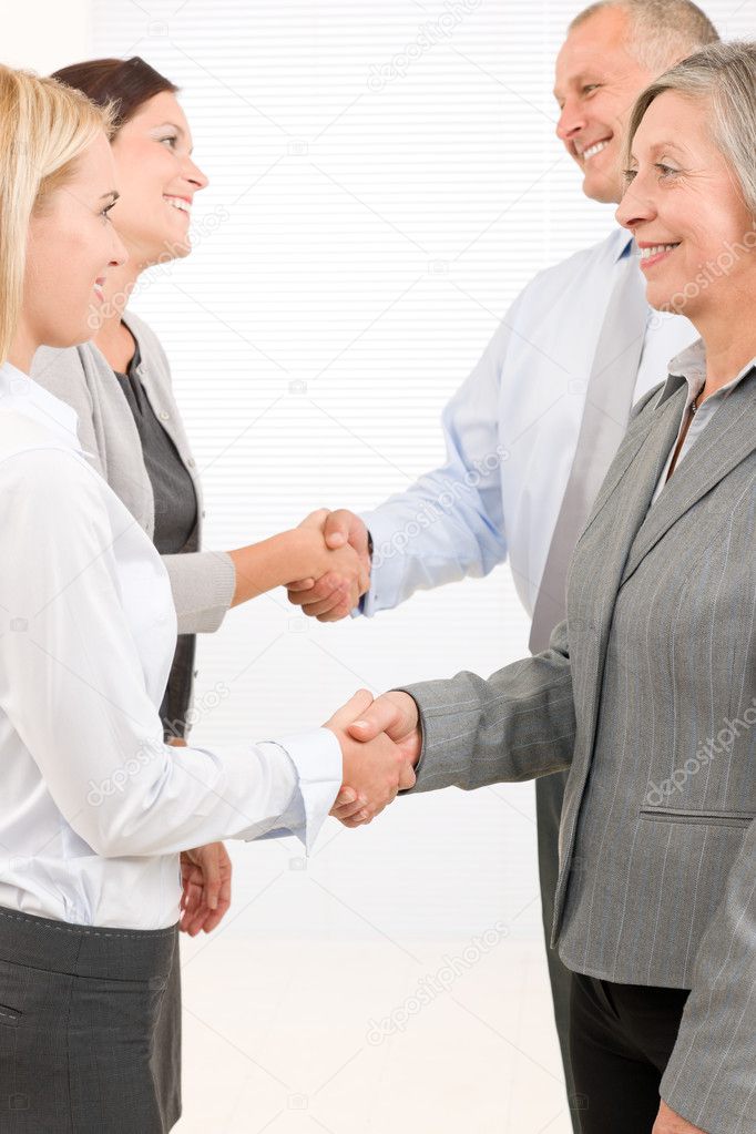 Business partners close deal shaking hands