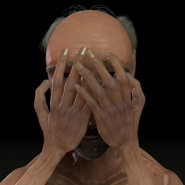 Boldy erkekler kapak ağlamayı ve üzgün yüz — Stok fotoğraf