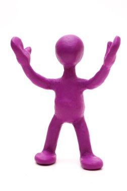 Purple puppet of plasticine signing by hands clipart