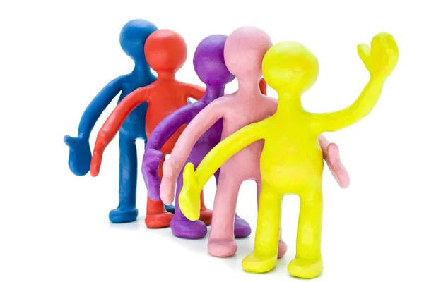 Group of plasticine puppets signing by hands — Stock Photo, Image