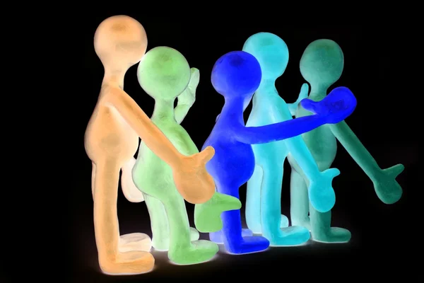 Dancing plasticine puppets group on black background — Stock Photo, Image