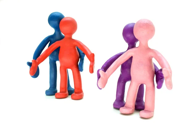 Plasticine puppets pair standing near each other — Stock Photo, Image