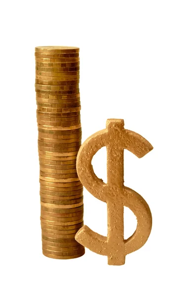 Gold coins with dollar signs — Stock Photo, Image