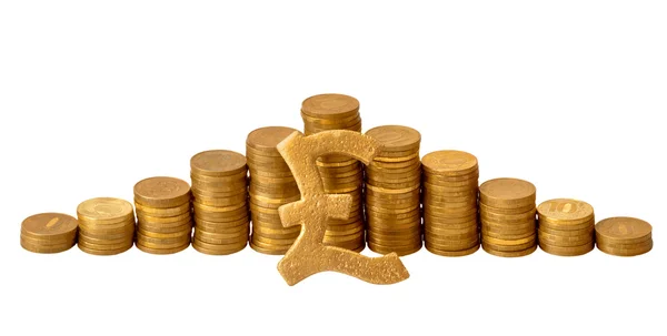 Gold coins with sterling signs — Stock Photo, Image
