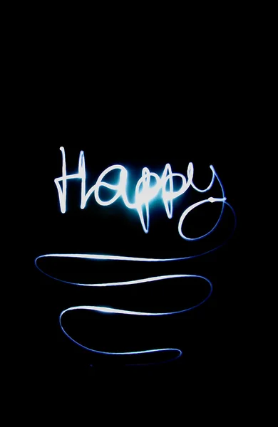 La parola felice dalle luci — Foto Stock