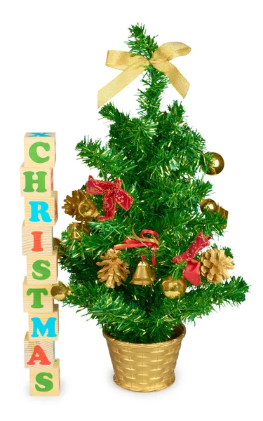 Trä block bildar ordet jul och träd — Stockfoto