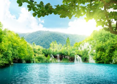 Lake in deep forest clipart